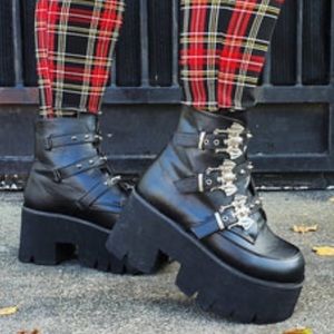 Ashes 55 Bat Buckle 3.5” Platform Goth Punk Ankle Boot